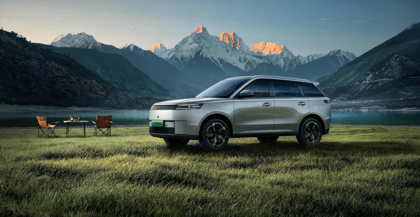 JAECOO J5 premium SUV in a cinematic landscape